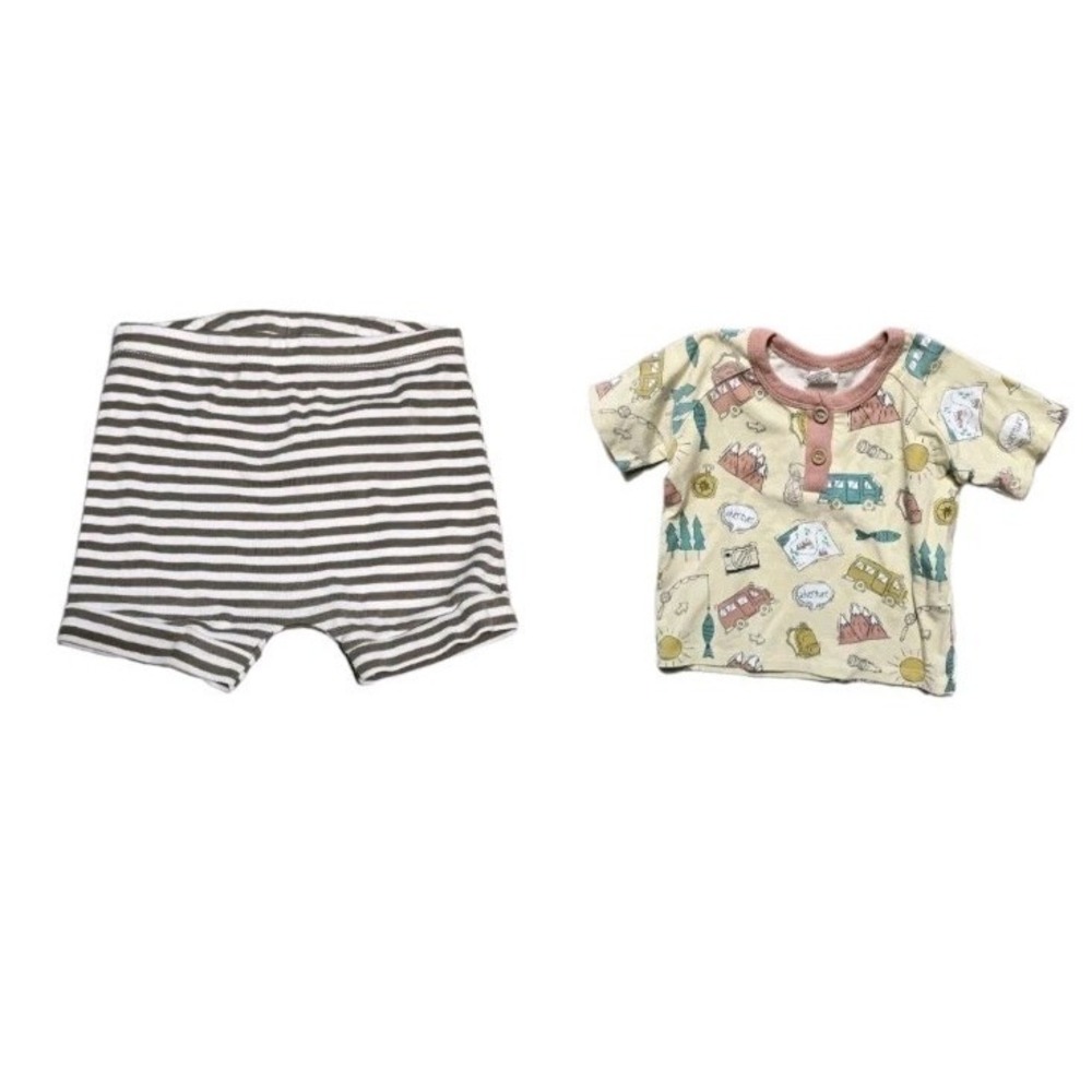 Tesa Babe Boys Tshirt 12-18 Months Bamboo Camping Print Shorts Lot Of 2